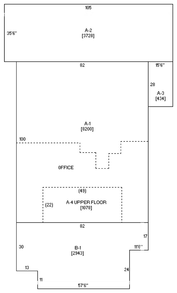 Floor plan of the Tribune Building showing the two-story brick front and the large single-story space behind it