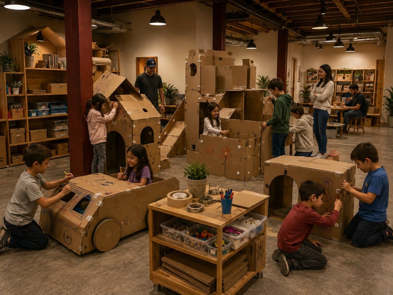 Concept rendering: giant cardboard building materials