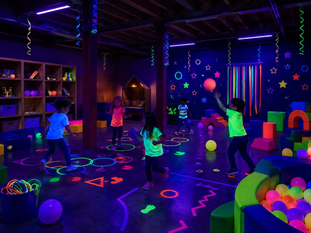 Concept rendering: a blacklight glow experience