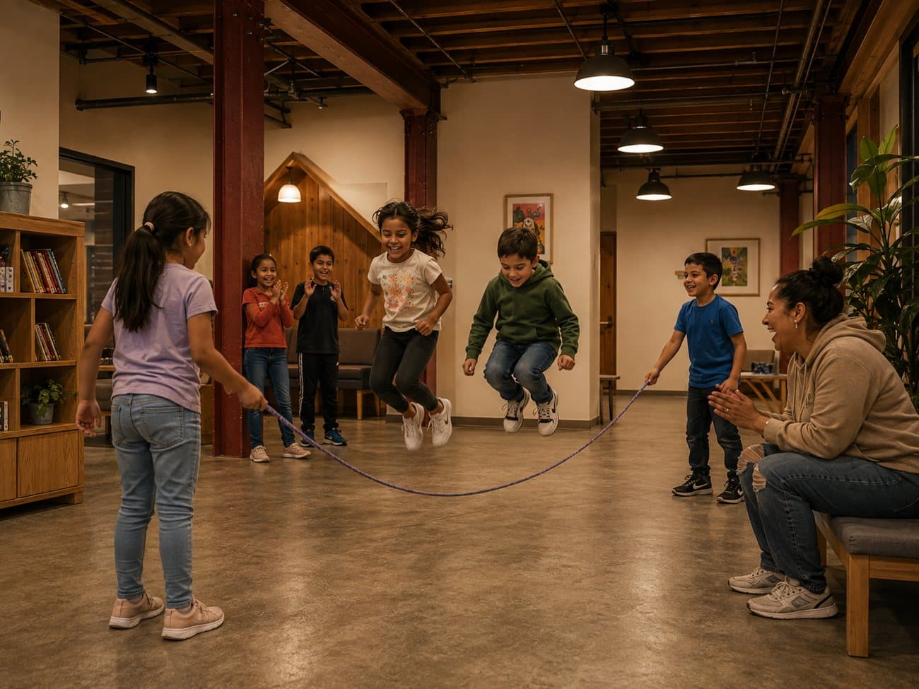 Concept rendering: kids playing jump rope together